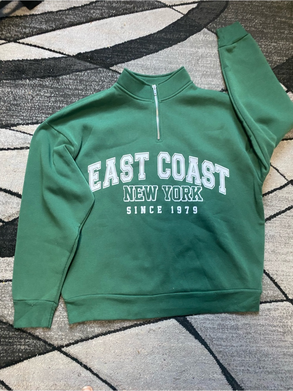 Fashion Nova Green Quarter-Zip Sweatshirt with White Lettering
